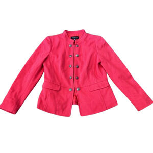 Talbots‎ Womens Size 2 Petite Red Knit Twill Military Band Jacket Blazer Buttons